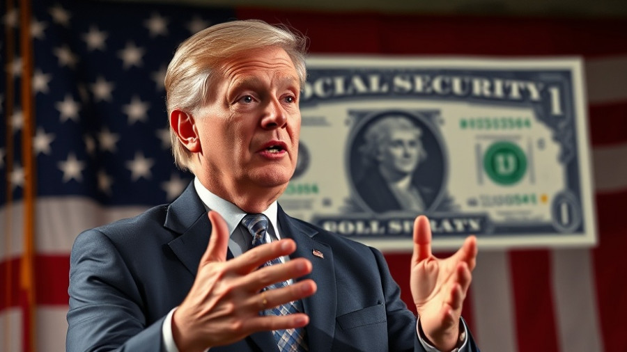 Politician discussing Social Security amidst government backdrop.