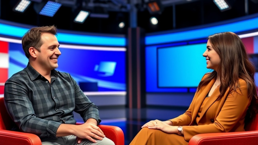 Smiling man and woman in TV studio discussing retirement income tax strategies.