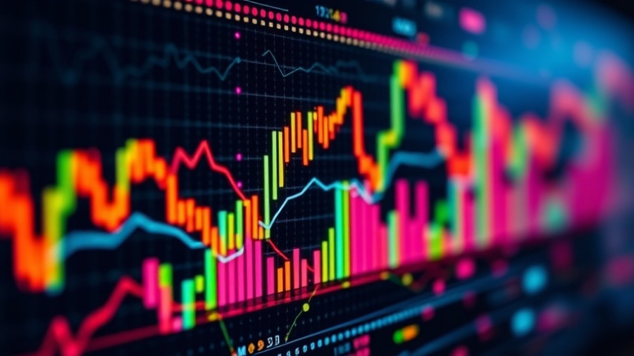 Abstract stock market data visualization with colorful graphs.