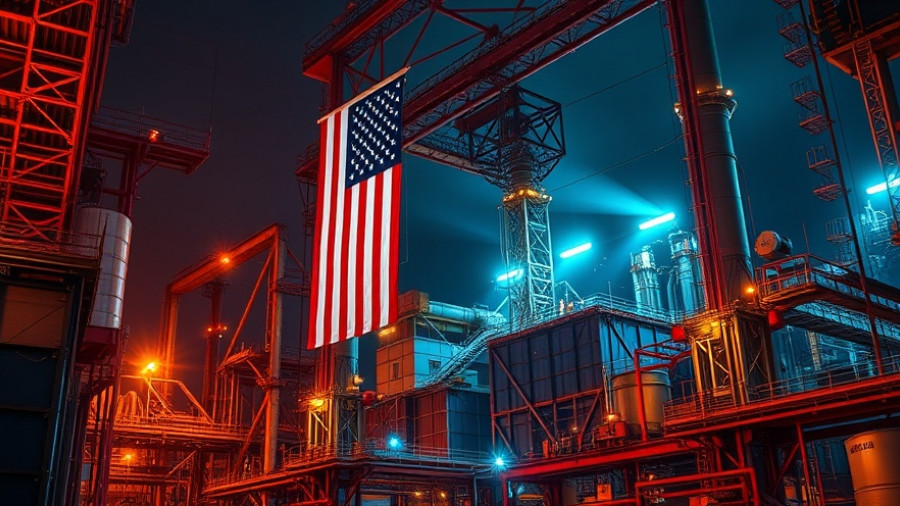 American flag on nighttime industrial complex, Warren Buffett investment in stock market.