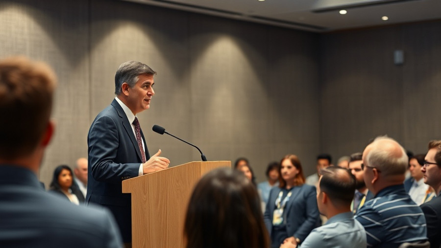 Speaker discussing Rural Health Fund and Medicaid Cuts at podium.