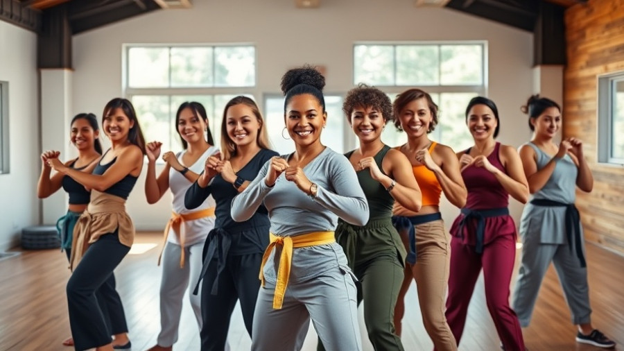 Women at personal safety training posing confidently indoors.