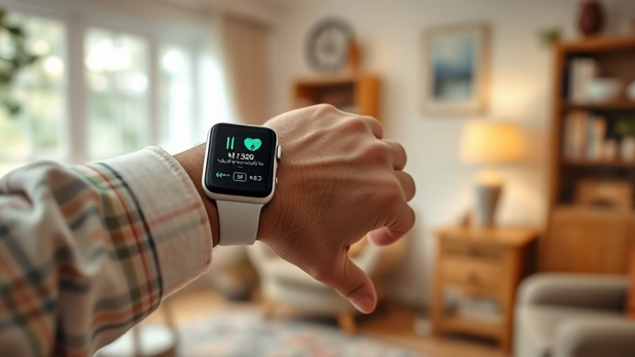 Advanced wearable medical device for seniors in a cozy home setting.