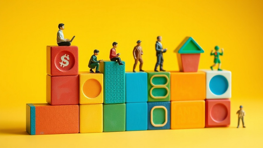 Toy blocks and figures depict social and environmental inequality.