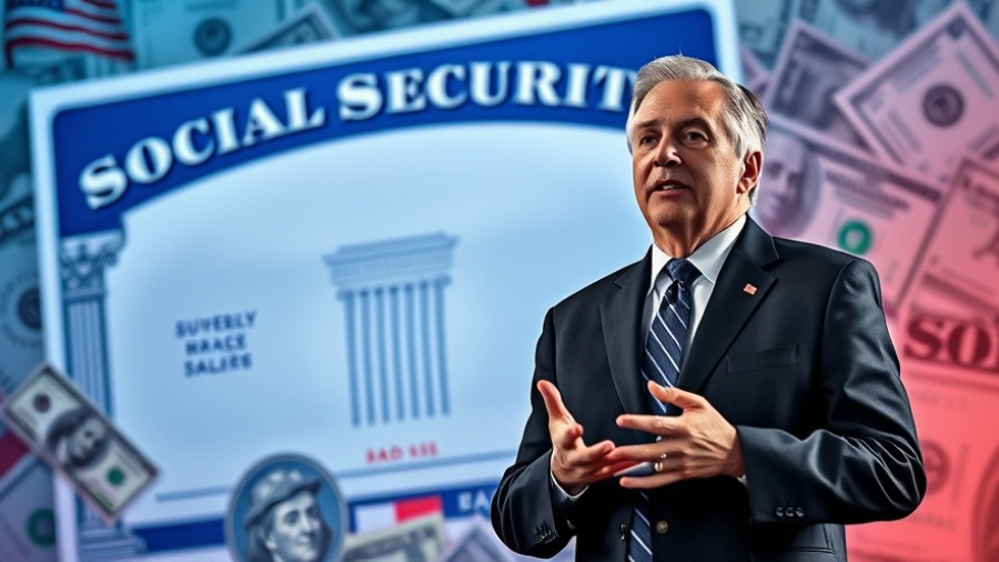 Prominent figure with Social Security and money backdrop raises awareness about applying for Social Security in Muskegon