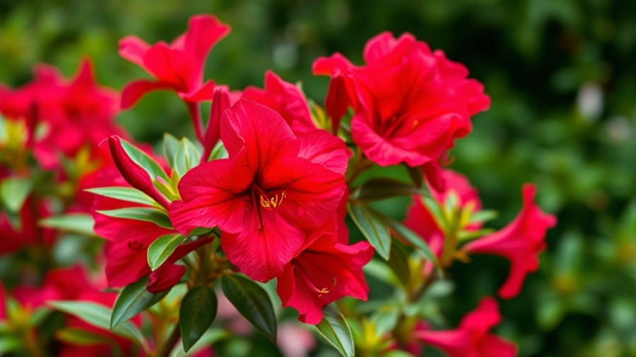 Vibrant 'Autumn Bonfire' Azalea in garden setting.