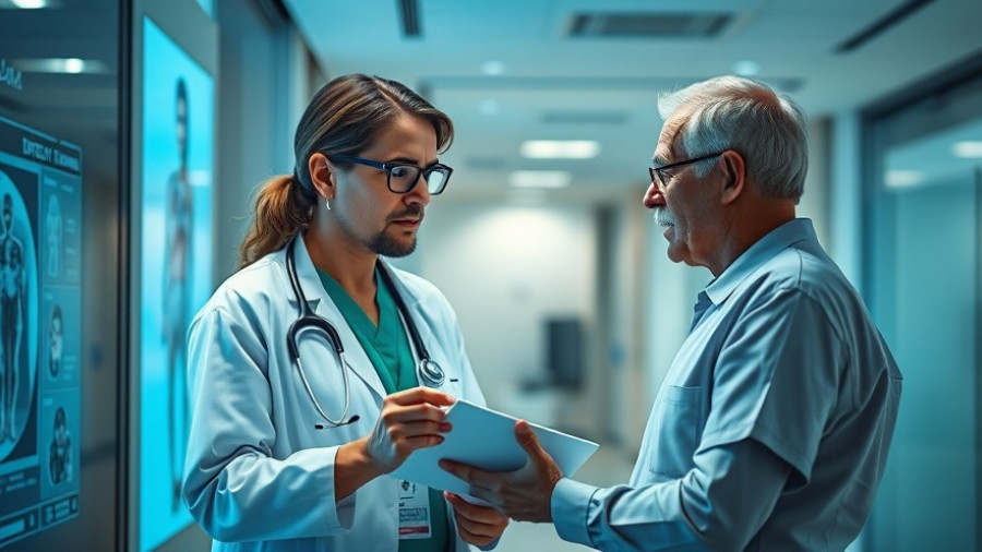 Healthcare professional and patient discussing information, Cardiovascular-Kidney-Metabolic Syndrome Awareness.