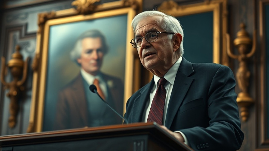 Elderly man speaking at podium during Medicare open enrollment discussion.