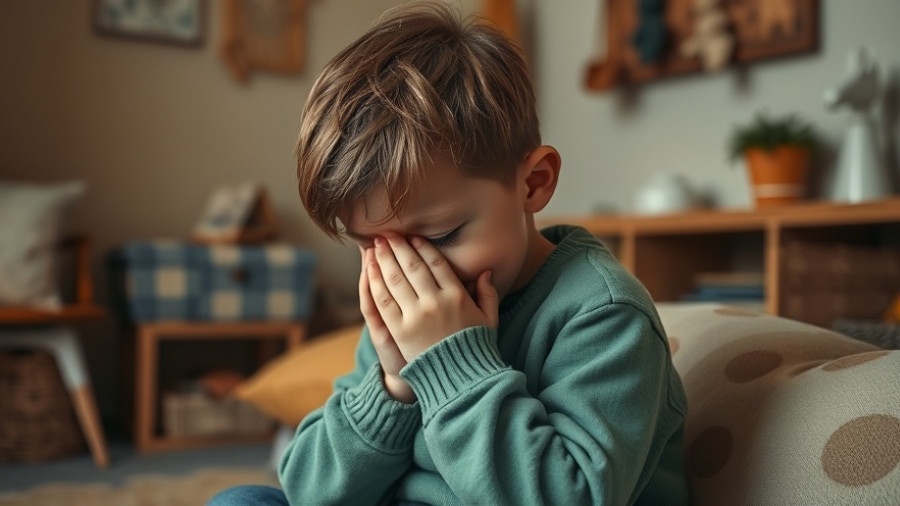 Young boy covering face, sitting at table with puzzle, alternative health care options Muskegon.