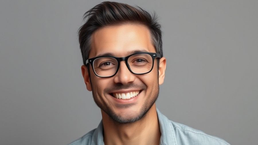 Professional portrait of a smiling man in glasses, biowearables and health monitoring technology expert.