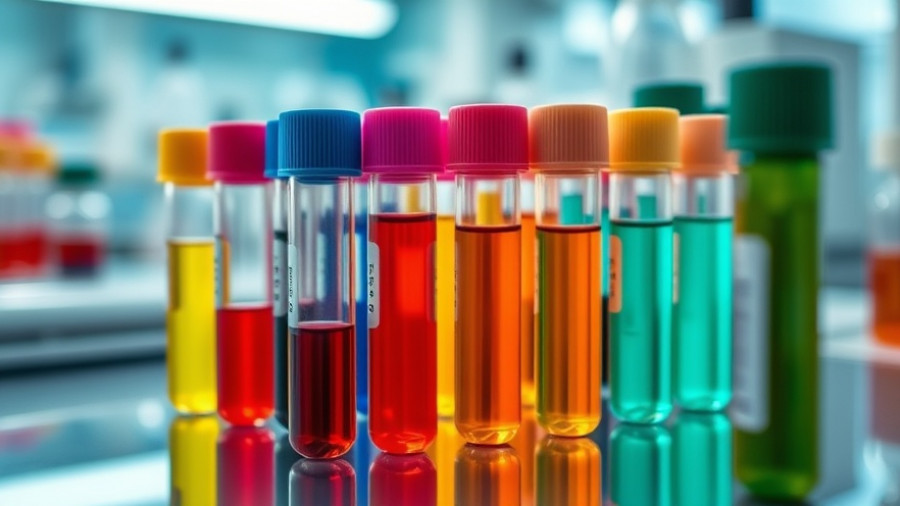Colorful blood test vials in laboratory for Alzheimer's diagnosis.