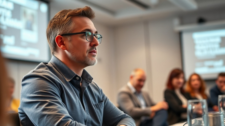 Speaker discussing AI challenges and opportunities in journalism at conference.