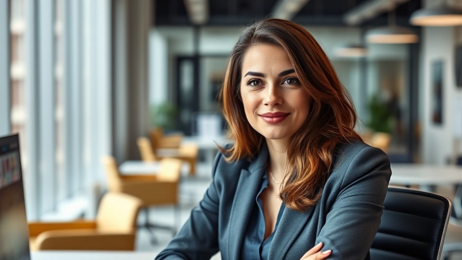 Confident professional woman seated in modern office.