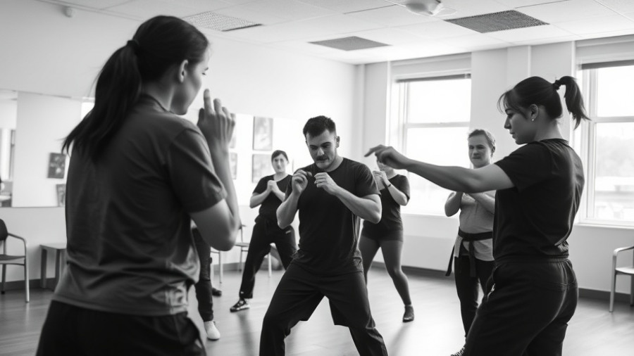 Group learning personal protection skills in self-defense class