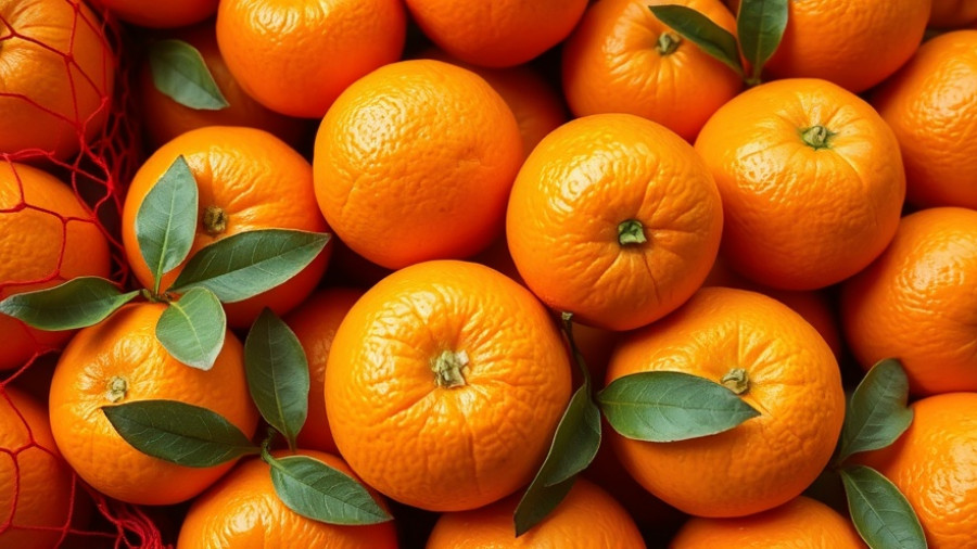 Vibrant fresh oranges in red netting bags for Kentucky meals for seniors.