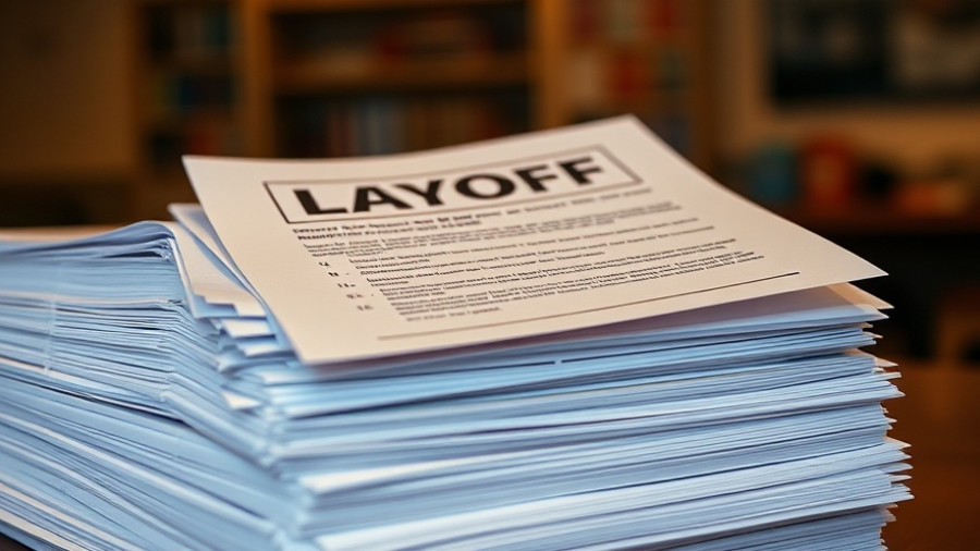 Layoff notice on paper stack, related to senior care options in Muskegon.