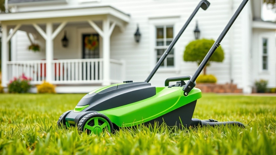 Electric lawnmower on a lawn in Muskegon.