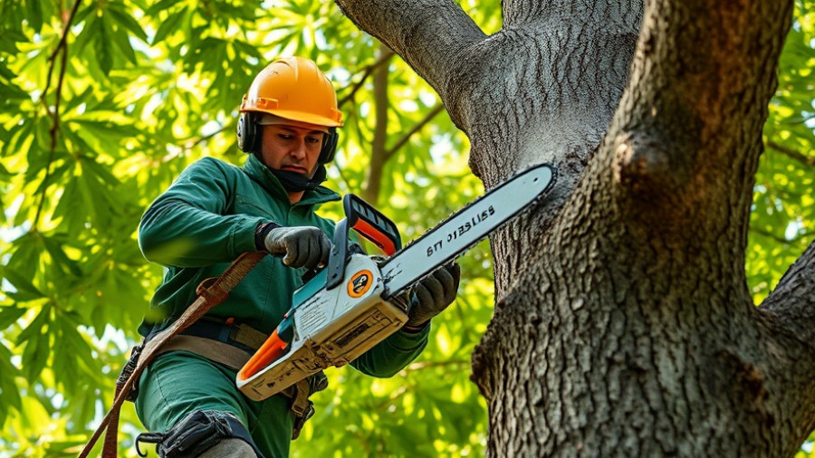 Tree cutting in Austin, professional using chainsaw for branch removal.