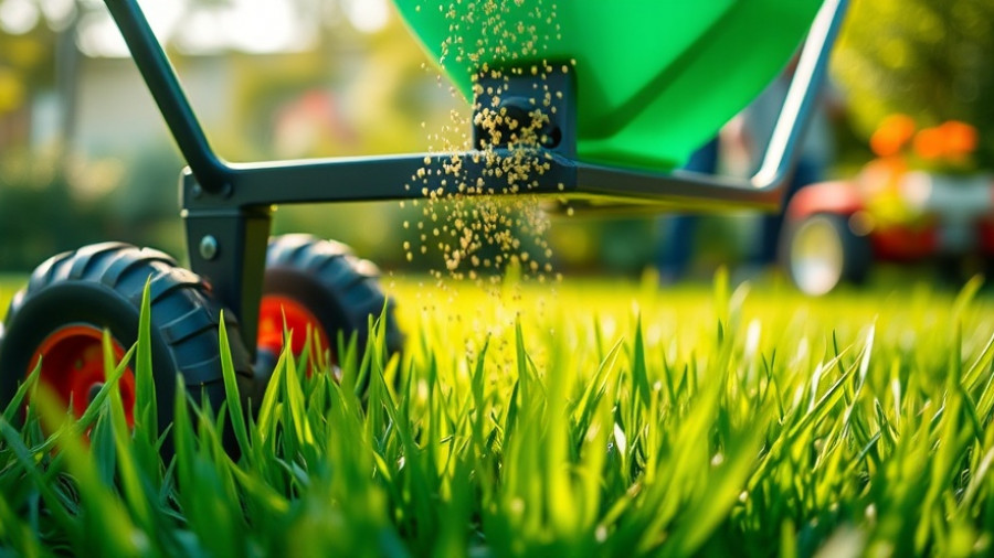 Lawn fertilization services Muskegon spreading fertilizer on lush green grass.