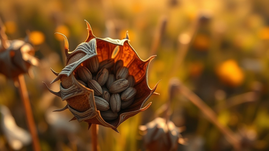Close-up of native plant seed pods in October.