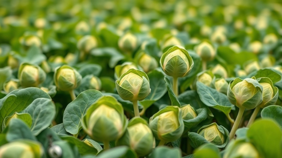 Lush Brussels sprouts growing in a garden field, healthy tips.