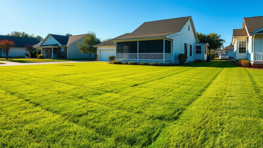 Expansive lawn in suburban setting under clear sky in afternoon light