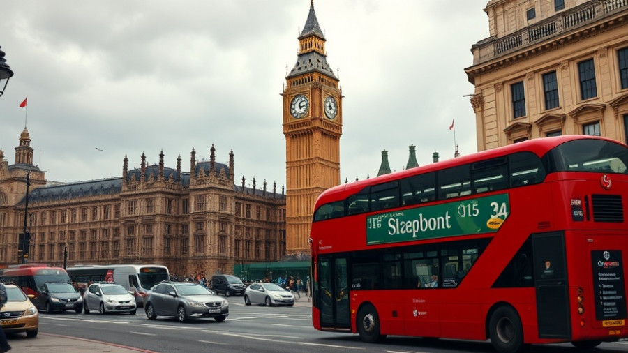 Iconic view of Big Ben with red bus, symbolic of collective defined contribution retirement plans.