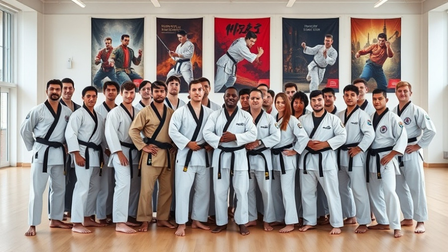 Karate instruction seminar group pose, Gurnee.