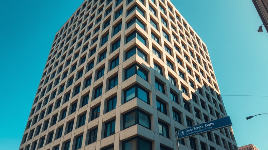 Brutalist building in Muskegon related to Medicare Advantage plan comparisons.