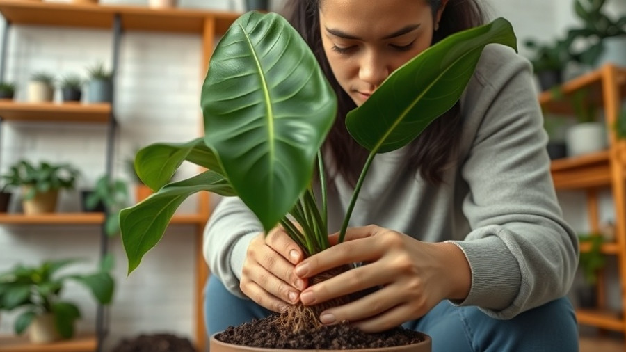 Houseplant care tips for fall: Repotting a monstera indoors.