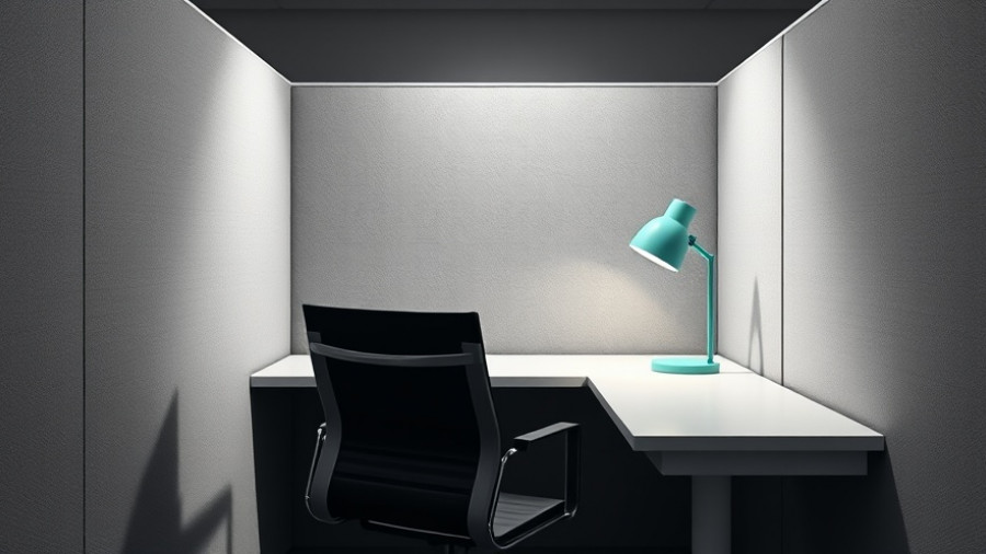 Minimalist office cubicle emphasizing focus and calm atmosphere.