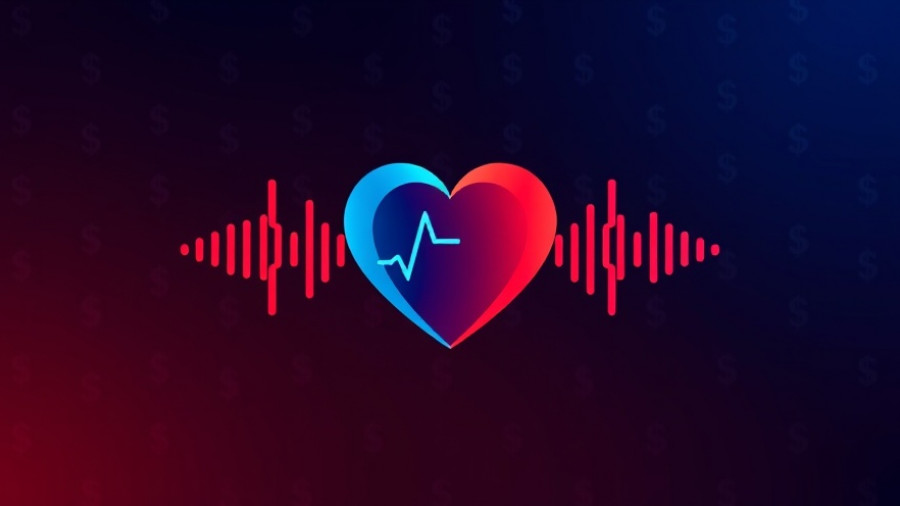 Abstract logo with heart and sound waves, representing alternative funding specialty drugs.
