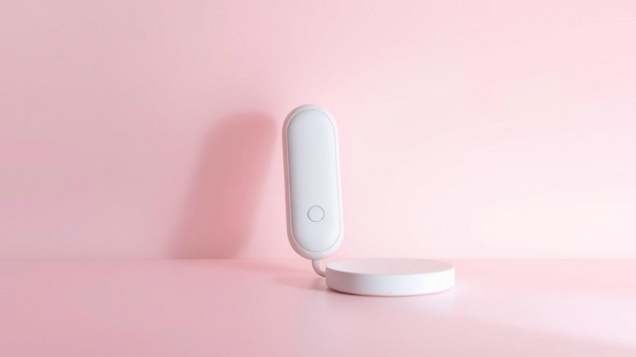 Sleek white device for continuous monitoring health markers on pastel background.