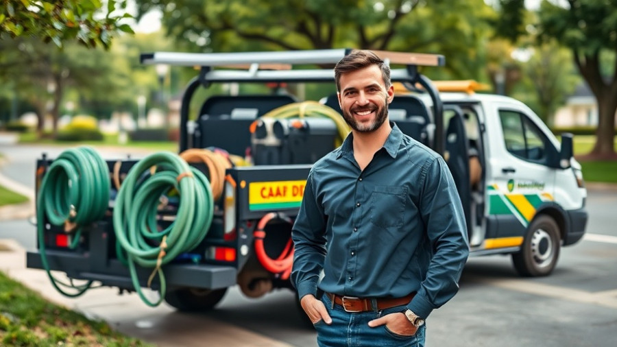 Professional lawn care truck with hoses for lawn fertilization and weed control services