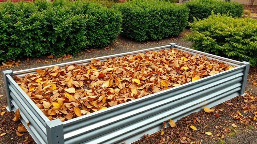 Preparing garden beds for winter with leaves in metal planters.