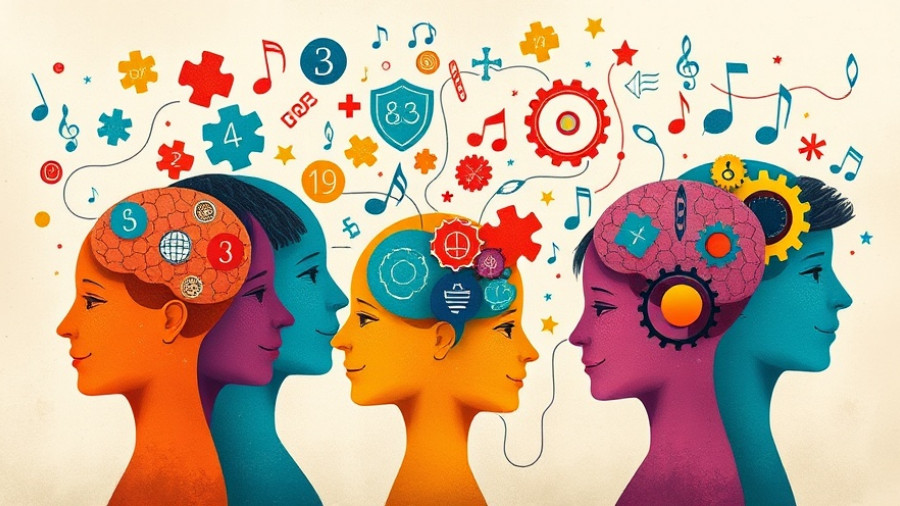 Illustration of human profiles with symbols representing autism subtype benefits.