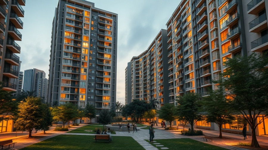 Modern residential buildings in Hyderabad, evening view of senior living project.