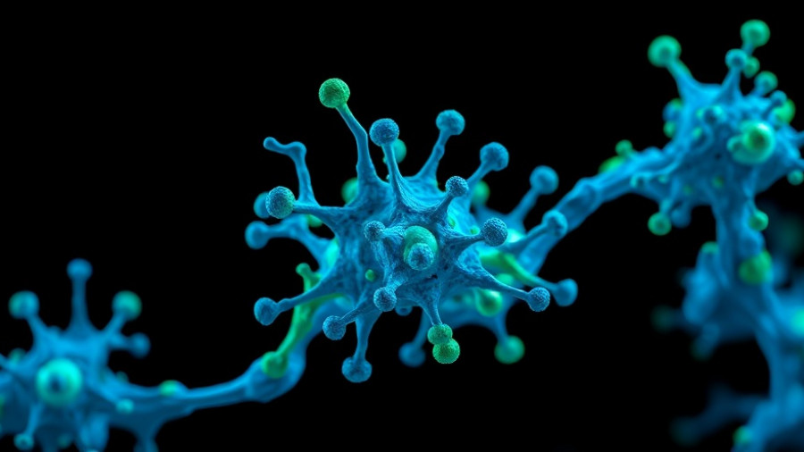 Abstract molecular structures in blue and green, representing drug delivery technology for Alzheimer's disease.