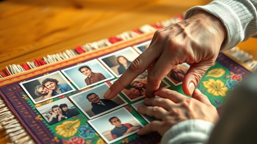 Elderly hand engaging with photos, symbolizing Alzheimer's memory aid.