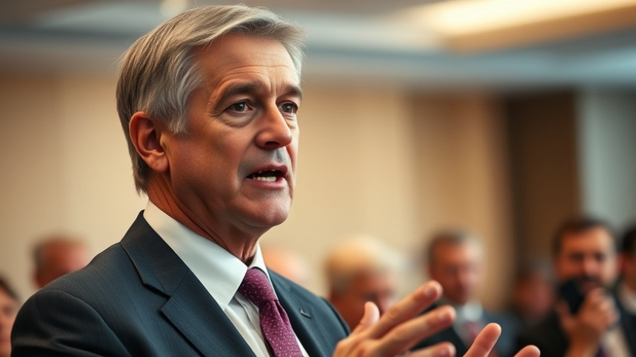 Passionate speaker at podium discussing life-saving efforts of tree service company.