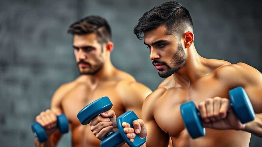 Men and women working out with dumbbells together, gym setting.