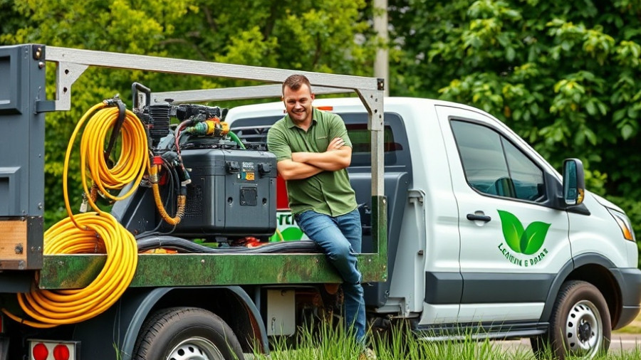 Lawn fertilization and weed control services truck with equipment.