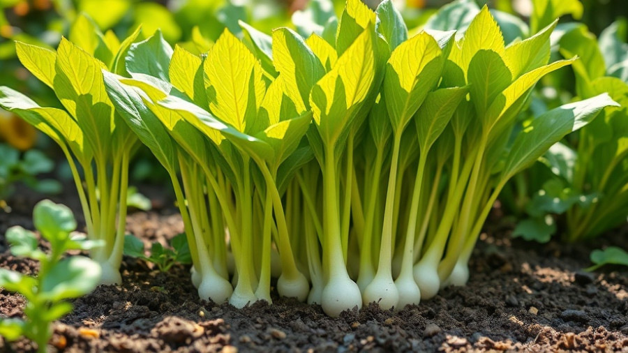 Healthy winter radishes growing in garden soil in Muskegon.