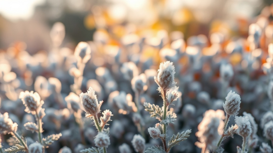 Frost-covered garden plants illustrate first frost vs hard freeze.