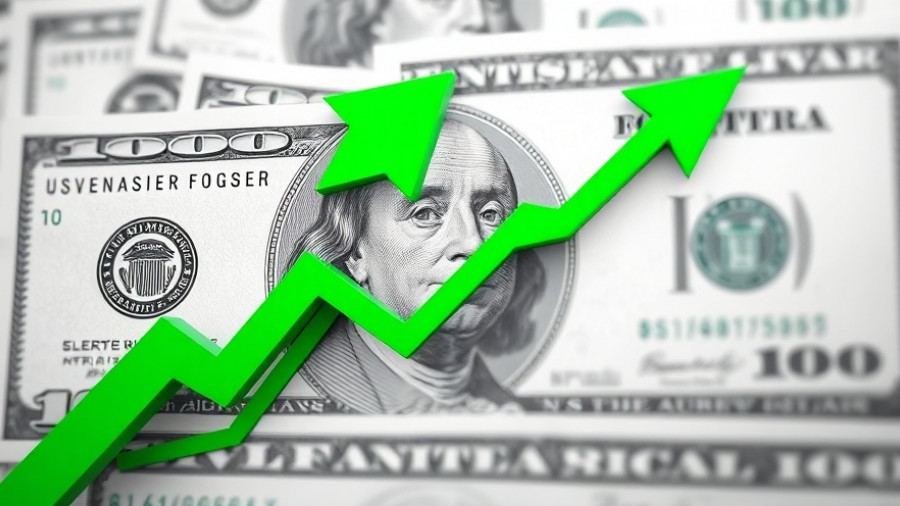 Green arrow over US dollar symbolizing AMD stock surge.