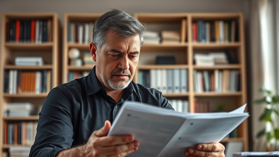 Middle-aged man stressed over December Required Minimum Distribution deadline at home office.