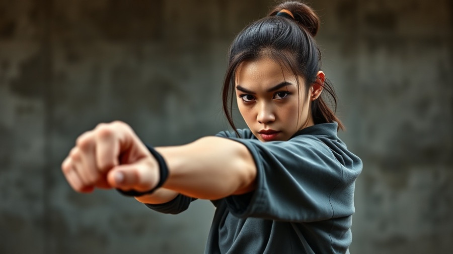 Karate Day: Martial artist punching in a dojo setting.