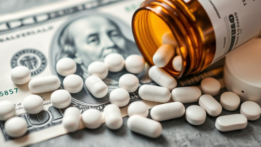 Pills on dollar bill symbolizing health insurance costs for seniors.