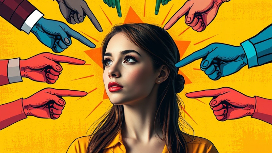 Conceptual illustration of stigma surrounding a thoughtful woman.