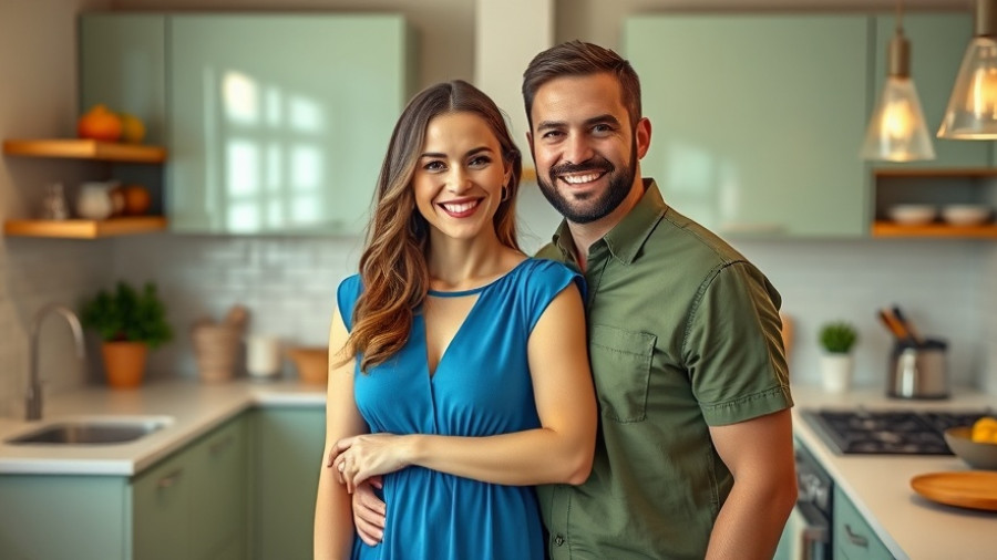 Couple smiling in kitchen emphasizing Alzheimer's support services Muskegon.